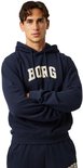 Donkerblauwe hoodie met crèmekleurige 'BORG' tekst, gedragen door een man met gekruiste armen.