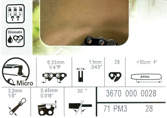 Stihl Accessoires Zaagketting - 1/4" P Picco Micro 3 (PM3), 1,1 mm, 10cm - 36700000028 van Stihl — afbeelding 2