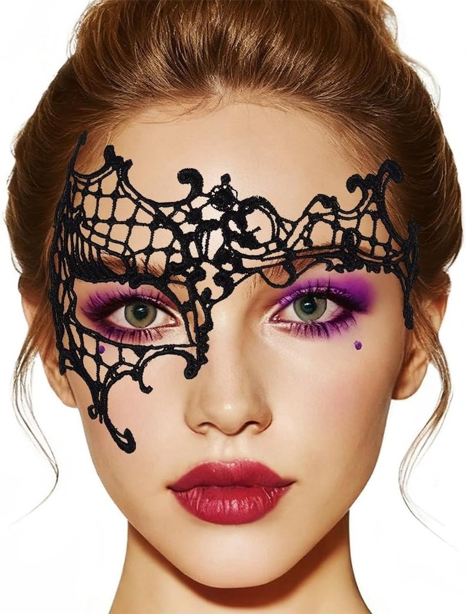 Elegante Zwarte Venetiaanse Masker van Kant voor Dames - Perfect voor Carnaval, Halloween en Feestjes