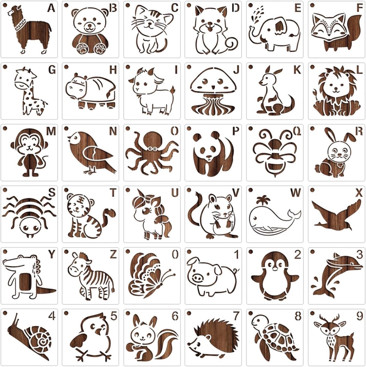 36 Stuks Schattige Dieren Sjablonen - Herbruikbare Verf Templates voor Kinderen, DIY Wanddecoratie en Cadeaus