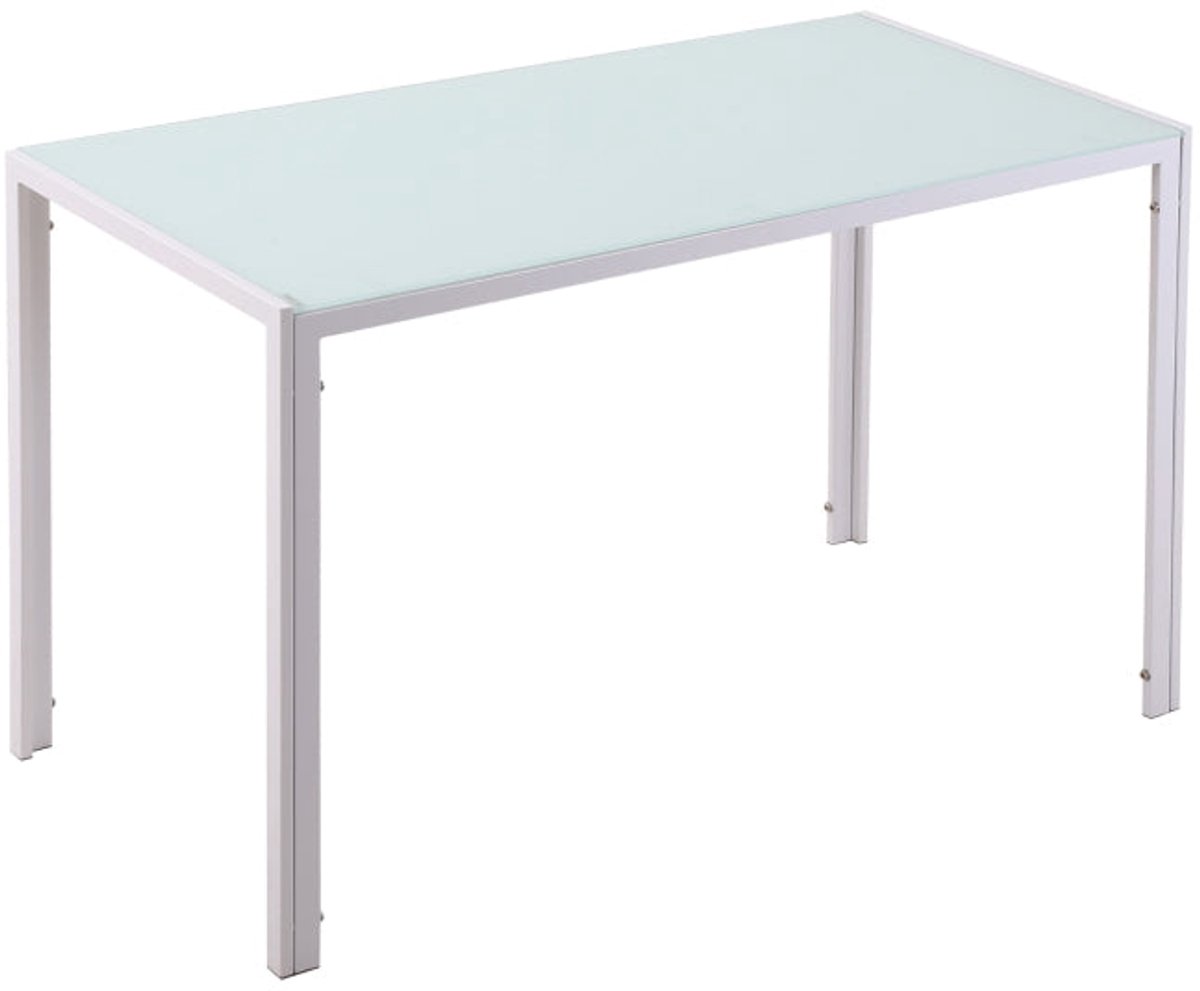 Merax Eettafel 4 Personen - Glazen Tafelblad - Witte Keukentafel - Metalen Onderstel - 120 x 60 x 75 cm