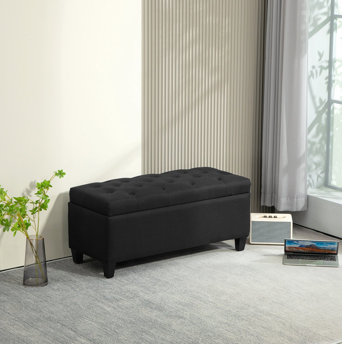 MODFU - Bank - Zitbank - Met Opbergruimte - Zwart - Polyester