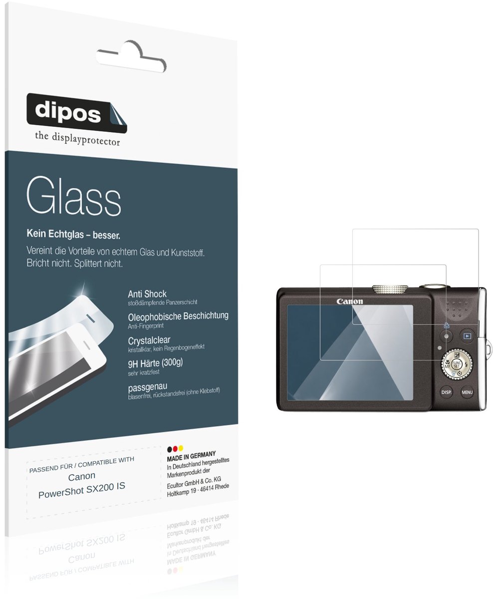 dipos – 2x Pantserfolie geschikt voor Canon PowerShot SX200 IS | 9H Screenprotector