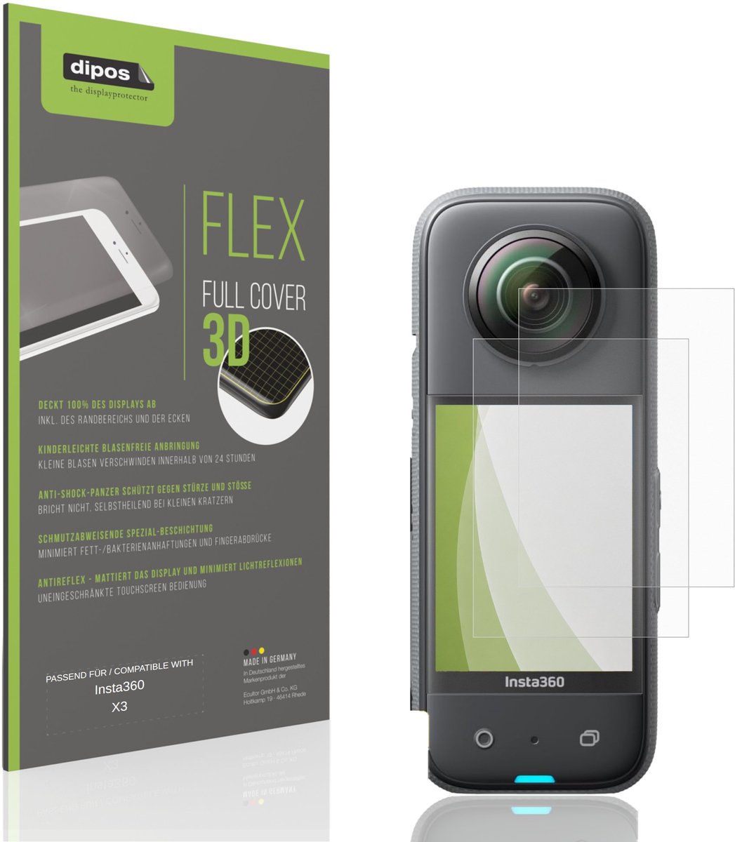 dipos FLEX – 2x Matte Screenprotector geschikt voor Insta360 X3 | Volledige Schermbescherming | Case-Friendly