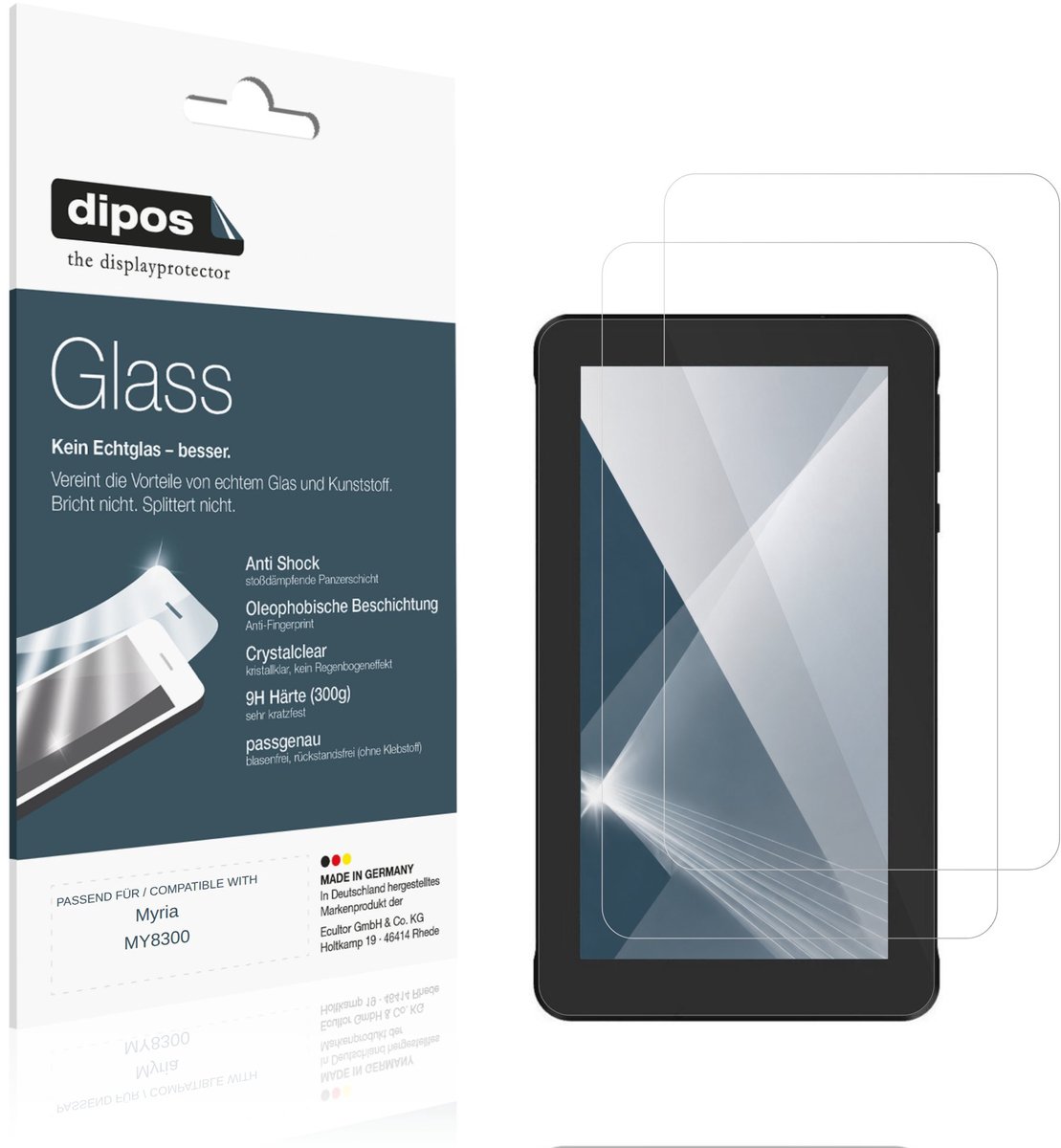 dipos – 2x Pantserfolie geschikt voor Myria MY8300 | 9H Screenprotector