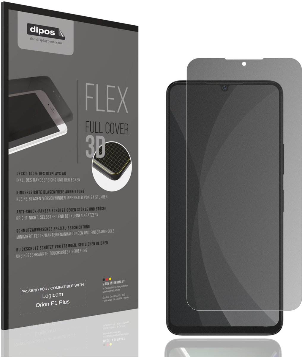 dipos FLEX – Matte Privacy Screenprotector geschikt voor Logicom Orion E1 Plus | Volledige Schermbescherming | Case-Friendly