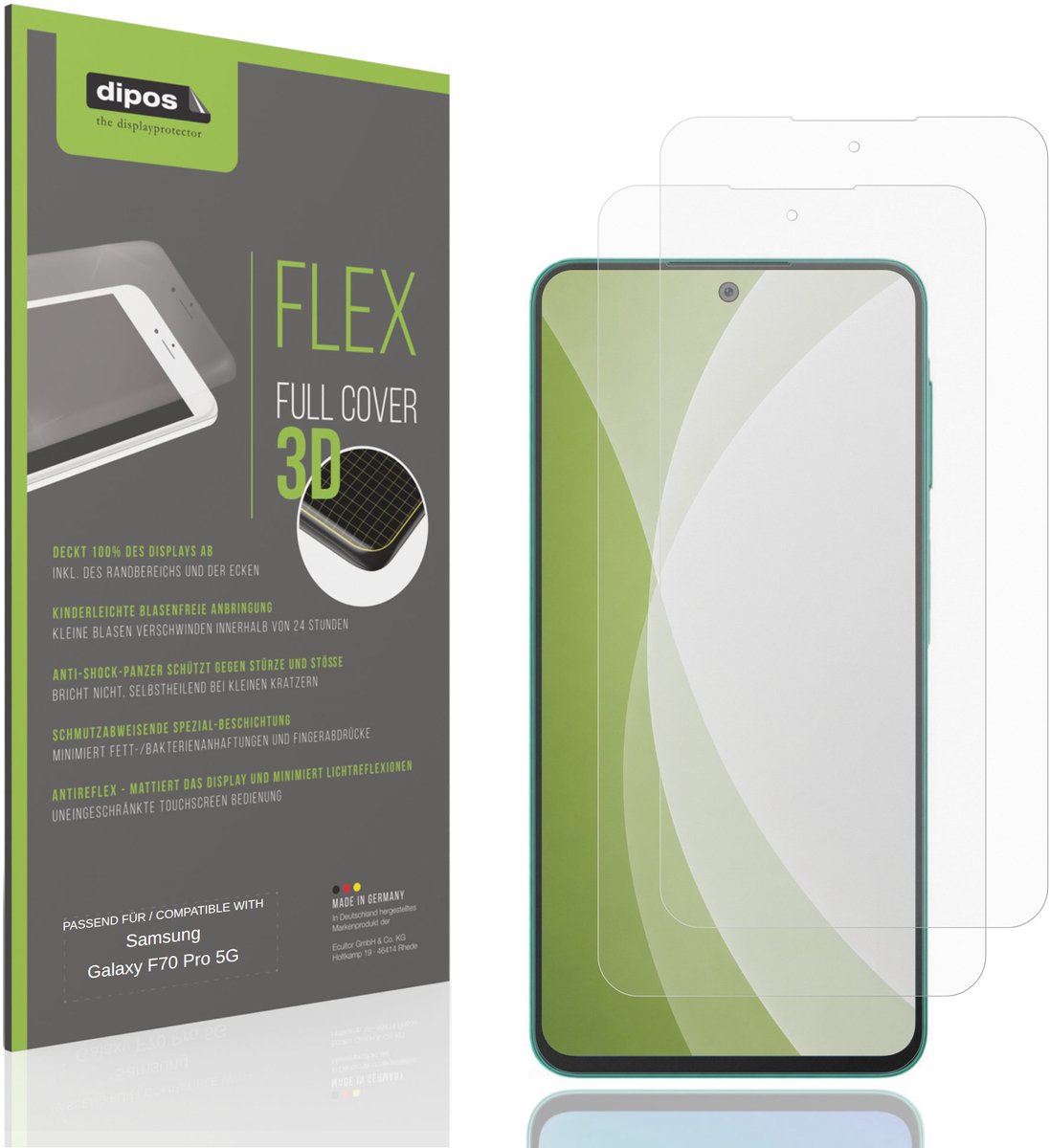 dipos FLEX – 2x Matte Screenprotector geschikt voor Samsung Galaxy F70 Pro 5G | Volledige Schermbescherming | Case-Friendly