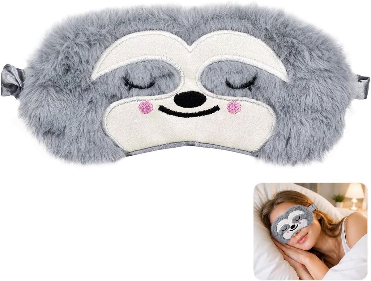 Grijs luiaard slaapmasker voor een comfortabele nachtrust, ideaal voor reizen, dutjes en camping, schattig en zacht oogmasker