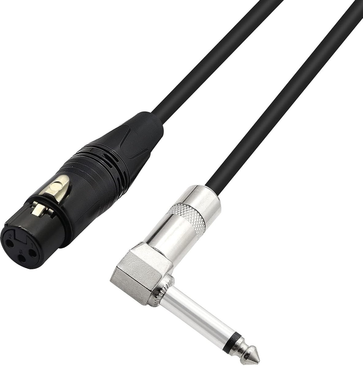Hoekige 6.35mm Mono naar XLR 3 Pin Kabel, 90 Graden 1/4 Male naar XLR Female Interconnect Kabel voor Geluidsbox, Microfoon en Versterker (50cm)