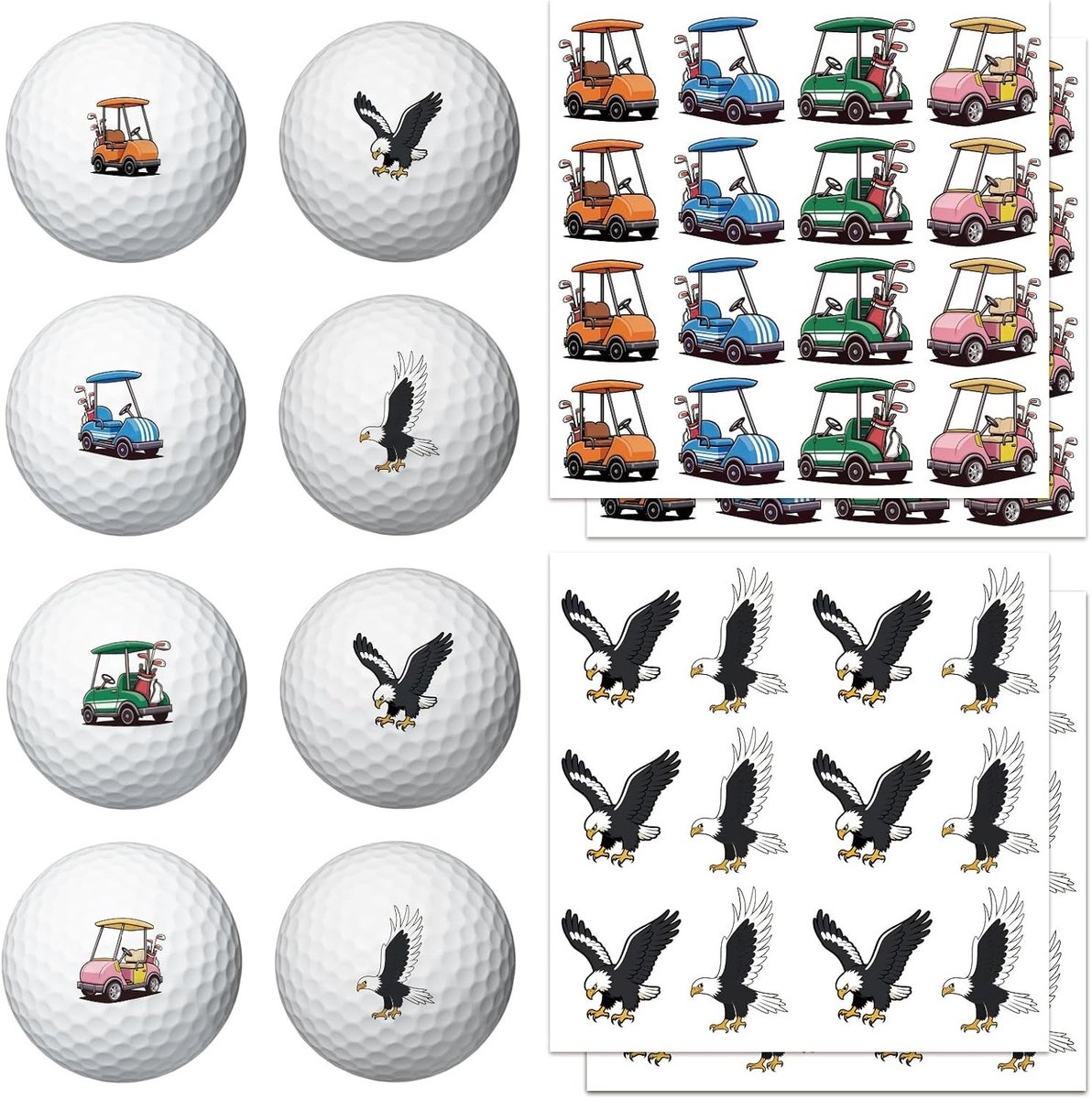 Cartoon Golf Ball Marker Set met 56 Stukken, Golf Carts Patroon, Ideaal voor Golfspelers en Cadeaus