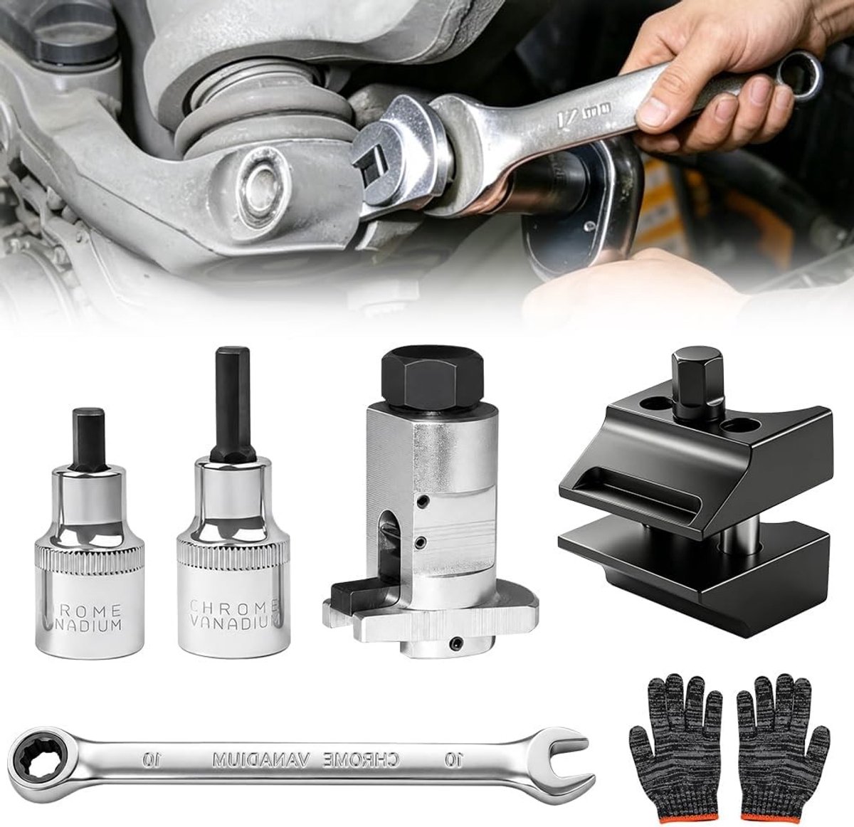 6-delige set met spanner, lagers en gereedschap voor schokdempers en veren, ideaal voor auto’s en SUV's