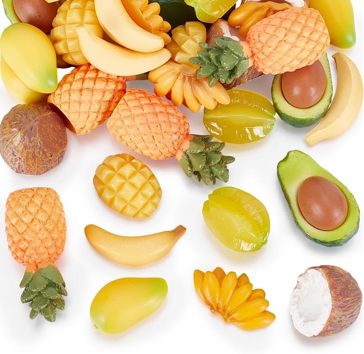 Miniatuur kunstvruchten set van 32 stuks, 8 stijlen, tropisch fruit, decoratie, kunstmatige vruchten, ideaal voor diorama's en ambachten