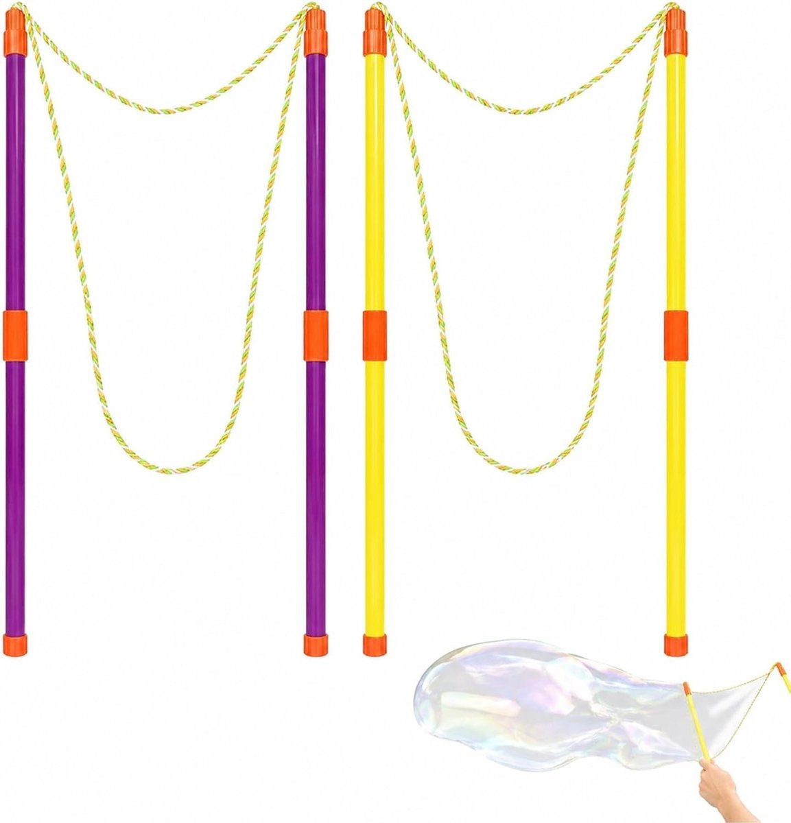 Giant Soap Bubbles Stokken met Katoenen Touw - 2 Paar, Geschikt voor Kinderen en Volwassenen, Perfect voor Tuinfeesten en Buitenactiviteiten