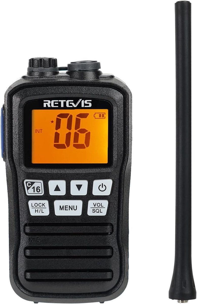 Waterdichte Handheld Marine Walkie Talkie met Vibratie en Drijffunctie - 88 Kanalen voor Kayakken, Vissen en Boottochten (Zwart, 1 Stuk)