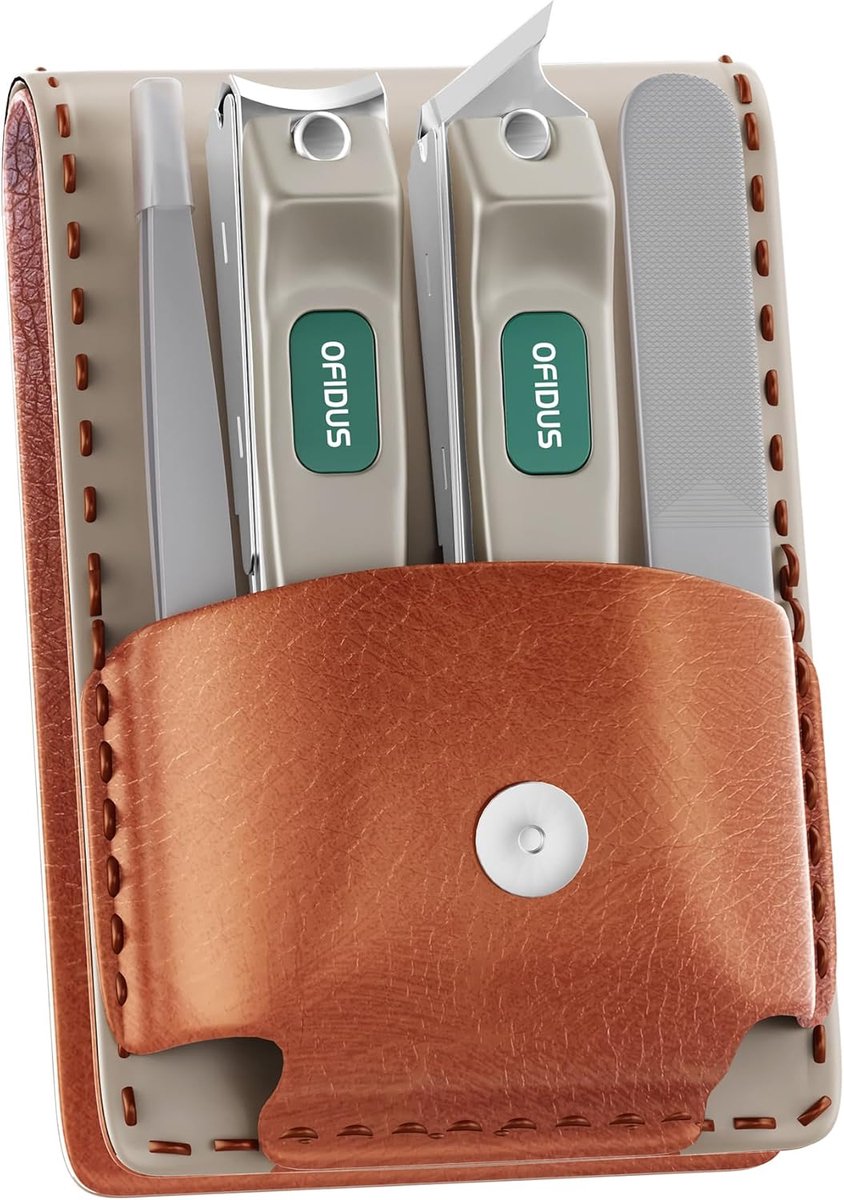 OFIDUS Nagelknipperset Professionele roestvrijstalen manicureset met opvangbakje, gebogen en schuine nagelknipper - ShopVlot