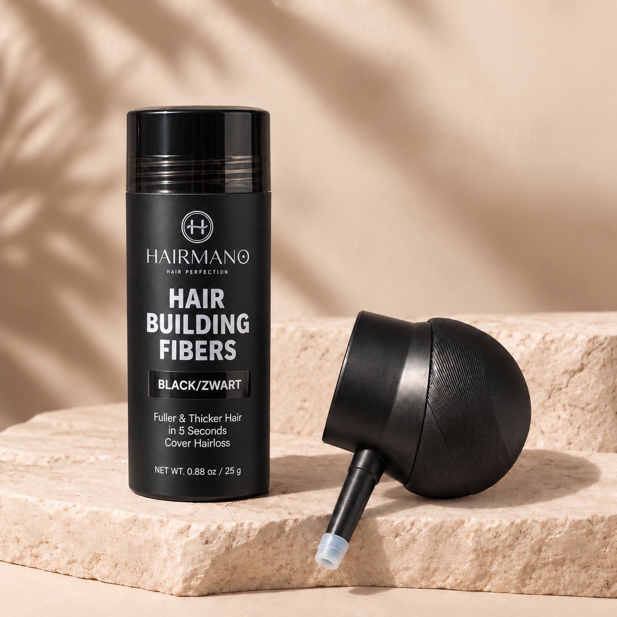 HAIRMANO Hair Building Fibers Zwart 25g + Applicator – Haarvezels voor Dun Haar – Hair Fibers – Black