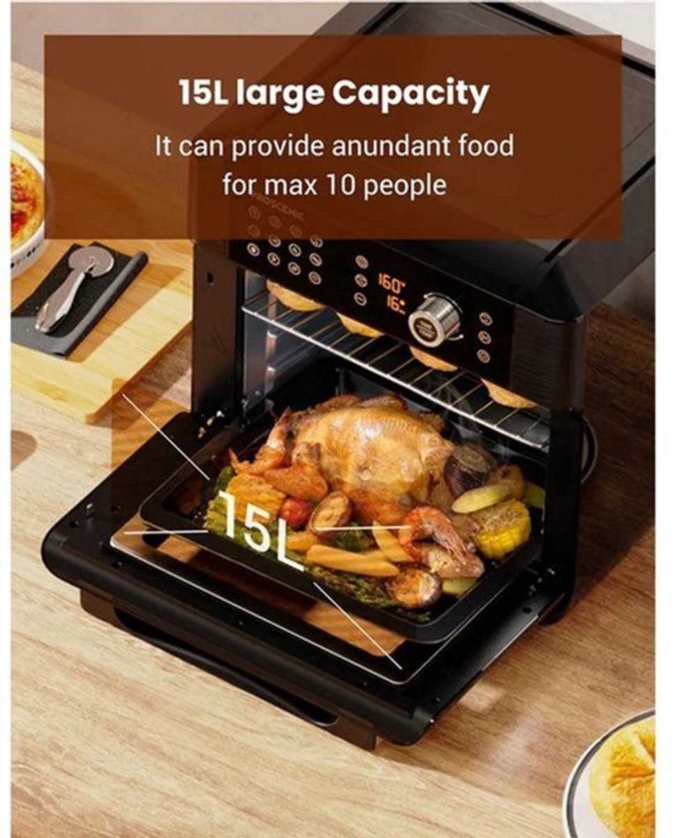 Airfryer oven - Hetelucht Friteuse - Air Fryer - 15L - Grote Inhoud - 12-in-1 - 1700W - App Bediening - 360° Luchtcirculatie - Touch Screen - Turbo Functie