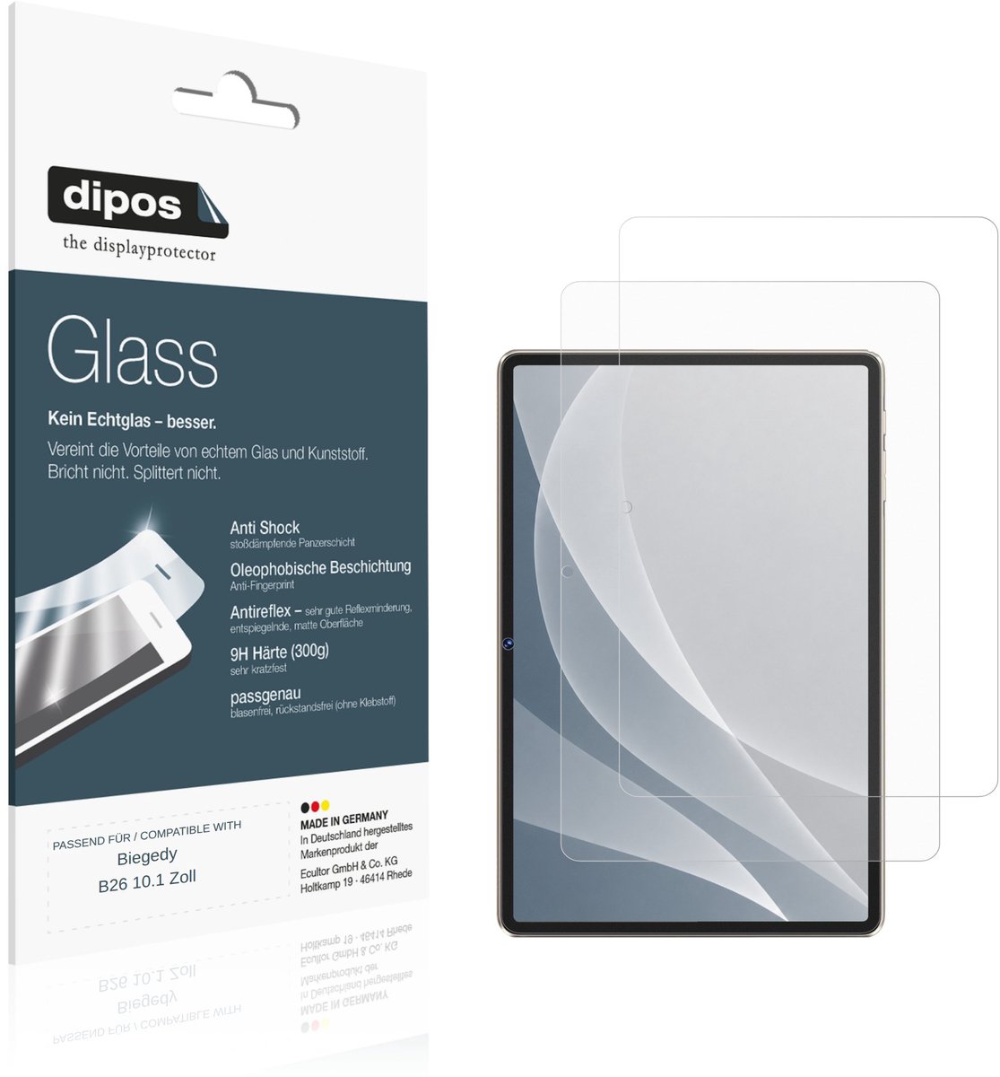 dipos – 2x Matte Pantserfolie geschikt voor Biegedy B26 10.1 Zoll | 9H Screenprotector