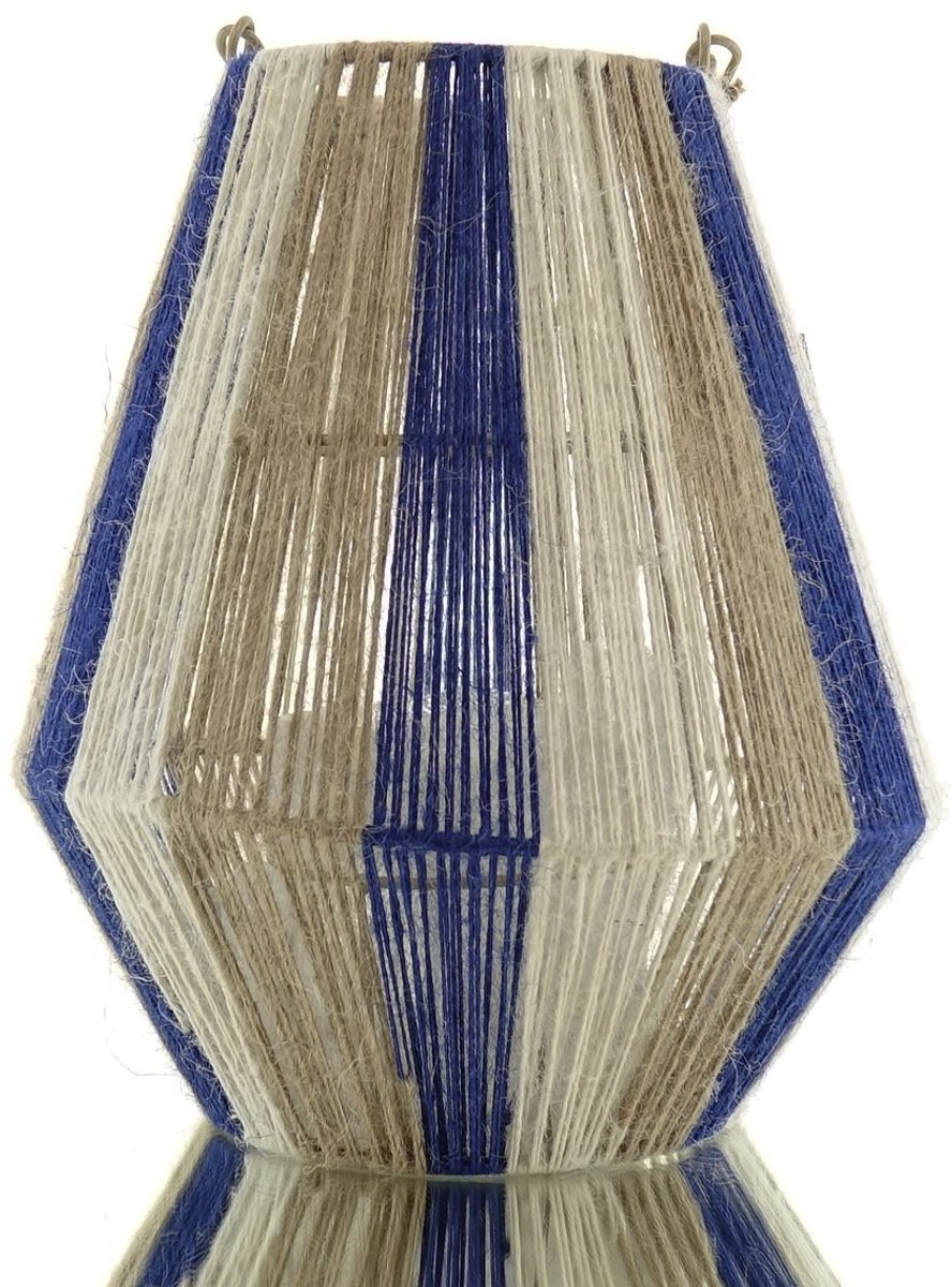 Van der Leeden Lantaarn Naturel/Wit/Blauw Ø 26 x 30 cm - Jute & Metaal
