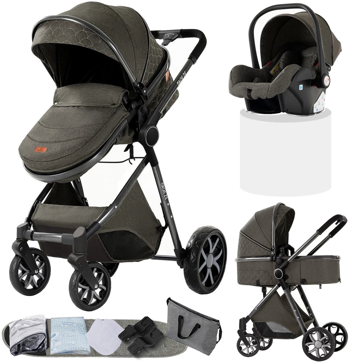 Prime Home Kinderwagen - 3 in 1 kinderwagen - Buggy - Buggy inklapbaar - Buggy's - Reisbuggy - Kinderbuggy - Kinderwagens - Wandelwagen - Multifunctioneel - Veilig - Comfortabel - Stijlvol - Opklapbaar - Inclusief autostoel - Zwart goud