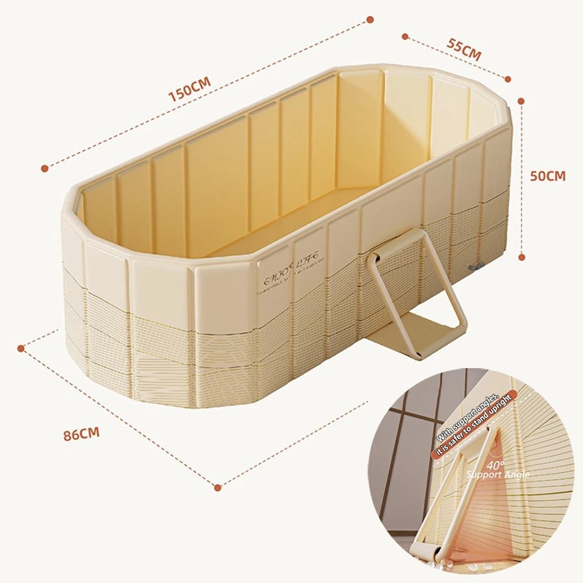Prime Hom Bad - Badkuip - Ligbad - Inklapbaar bad - Badkuip opvouwbaar - Inklapbaar bad volwassenen - PVC - Twee volwassenen - Volledig lichaamovergietend - Warm/koud water - 1,5m - Beige