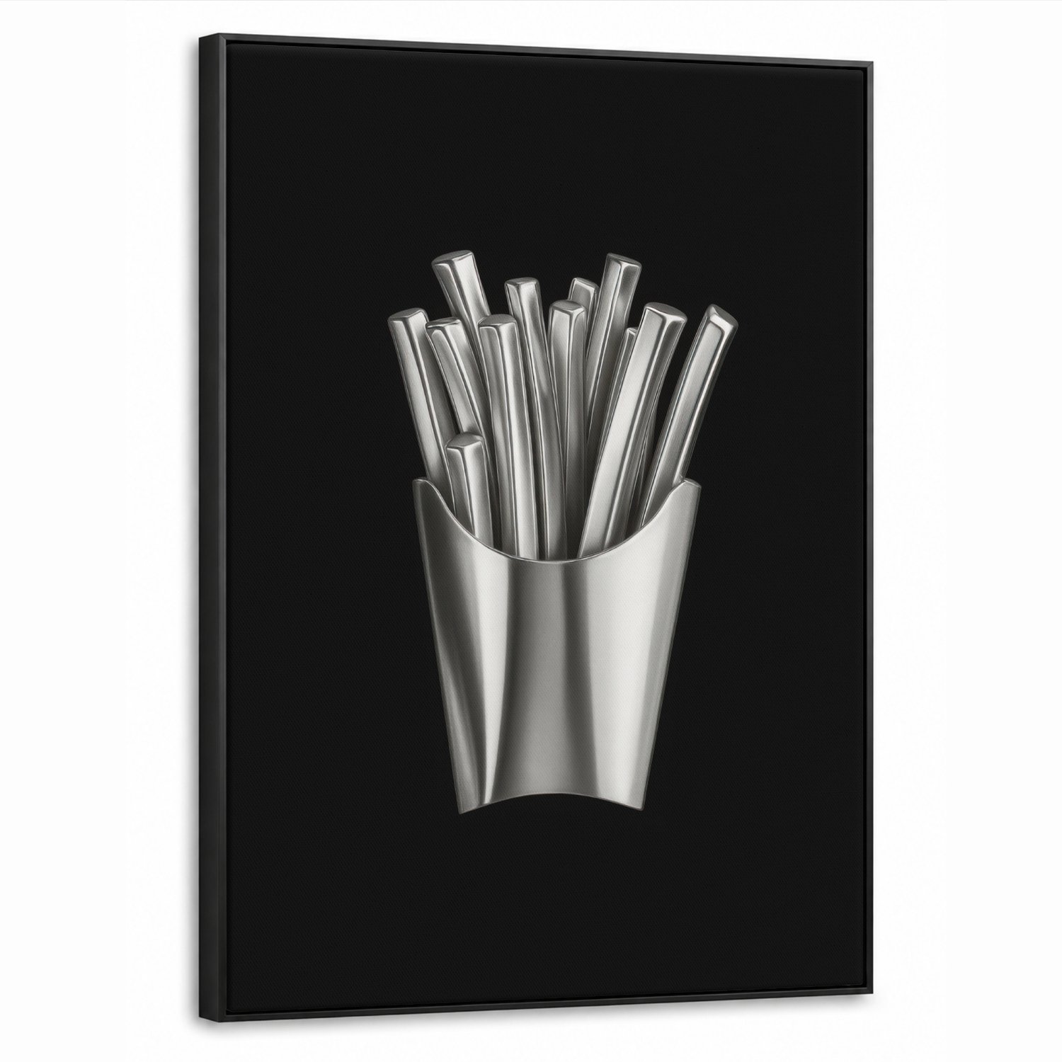 Canvas Schilderij met Baklijst 70x100cm - Frietjes - Futuristisch - Zilver - Muurdecoratie woonkamer - Slaapkamer decoratie - Kamer accessoires - Schilderijen op canvas met lijst