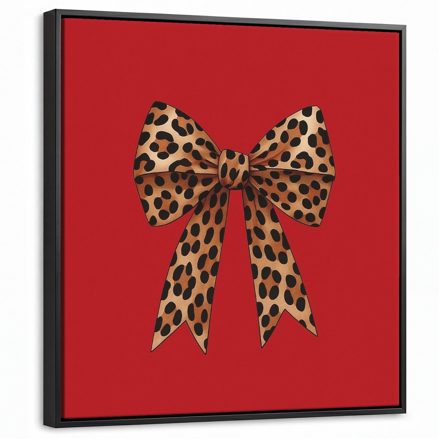 Canvas Schilderij met Baklijst 50x50cm - Strik - Sierlijk - Panter - Rood - Muurdecoratie woonkamer - Slaapkamer decoratie - Kamer accessoires - Schilderijen op canvas met lijst