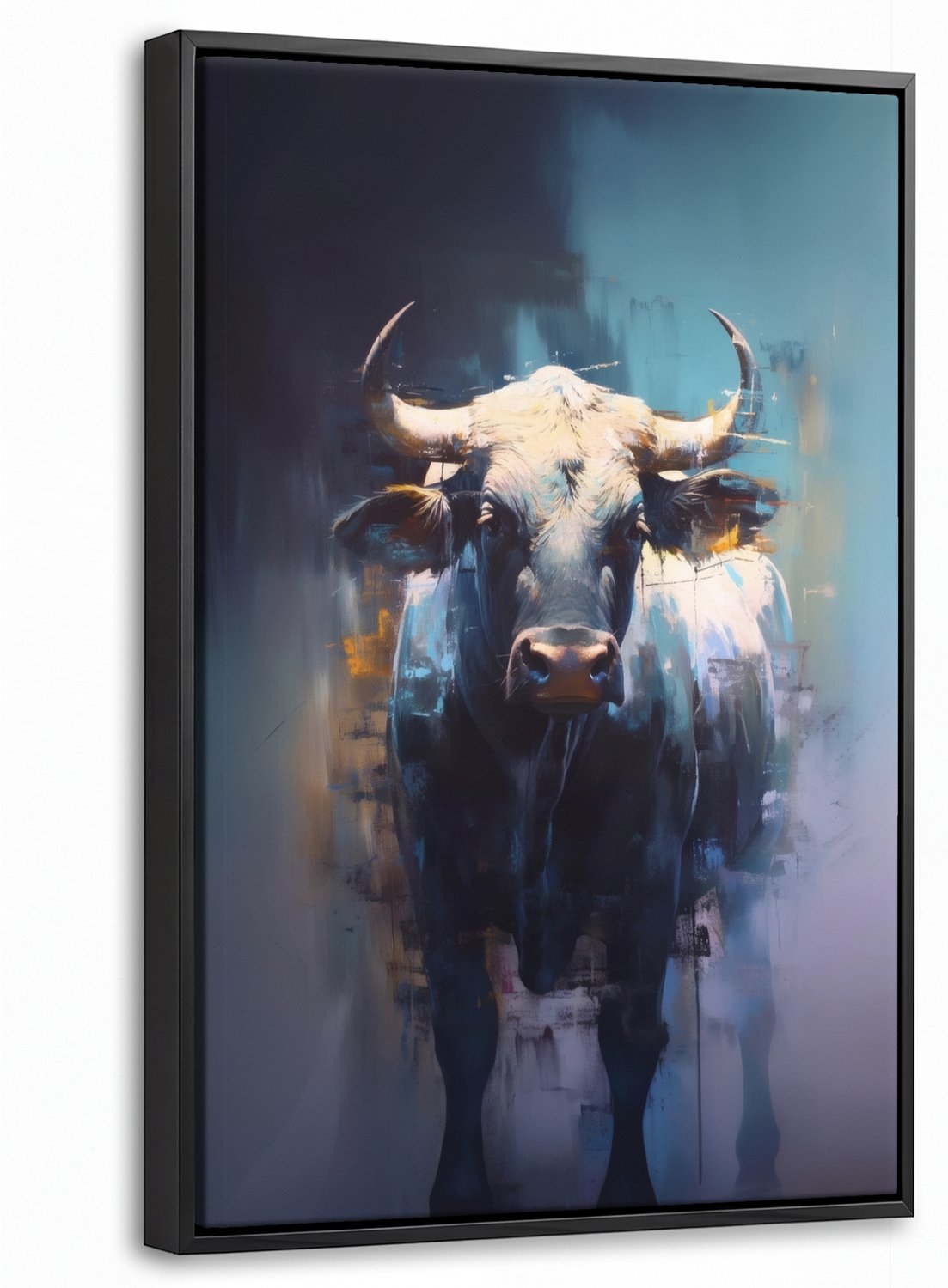 Canvas Schilderij met Baklijst 20x30cm - Stier - Zwart - Abstract - Horens - Muurdecoratie woonkamer - Slaapkamer decoratie - Kamer accessoires - Schilderijen op canvas met lijst
