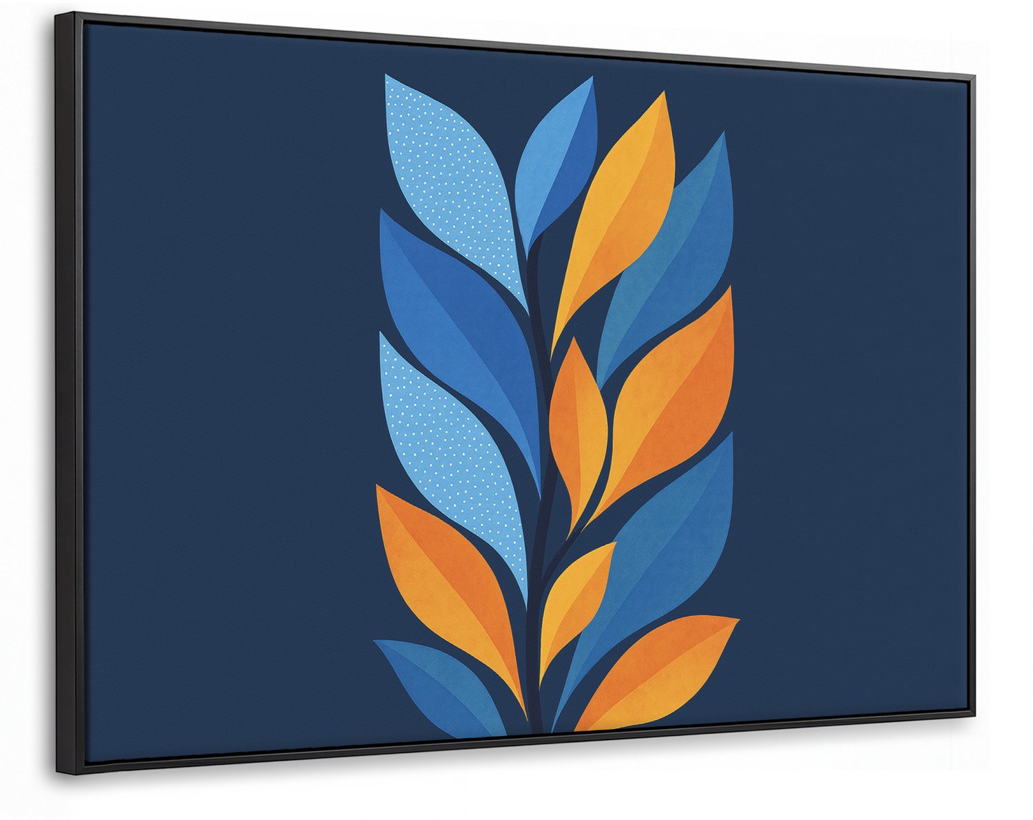 Canvas Schilderij met Baklijst XXL Canvas Schilderij met Baklijst 140x90cm - Abstract - Bladeren - Blauw - Muurdecoratie woonkamer - Slaapkamer decoratie - Kamer accessoires - Schilderijen op canvas met lijst groot