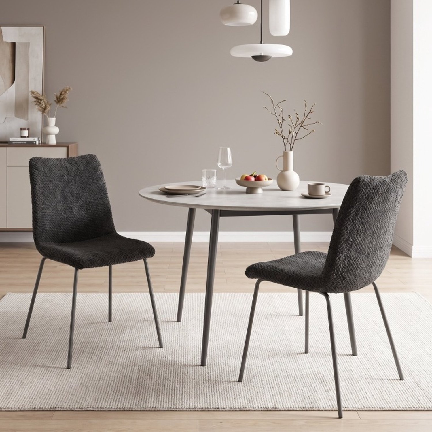 STILVORA Eetkamerstoelen 45 x 57 x 89 cm - Set van 2 Met Zachte Zitting en Metalen Poten - Voor Eetkamer en Keuken - Fluweel - Donkergrijs