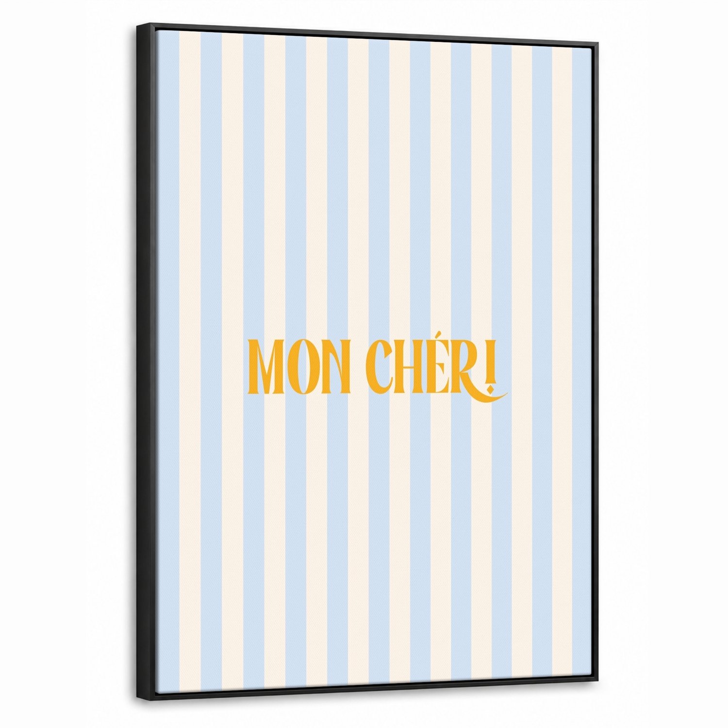 Canvas Schilderij met Baklijst 50x70cm - Oranje - Blauw - Strepen - Mon chéri - Muurdecoratie woonkamer - Slaapkamer decoratie - Kamer accessoires - Schilderijen op canvas met lijst