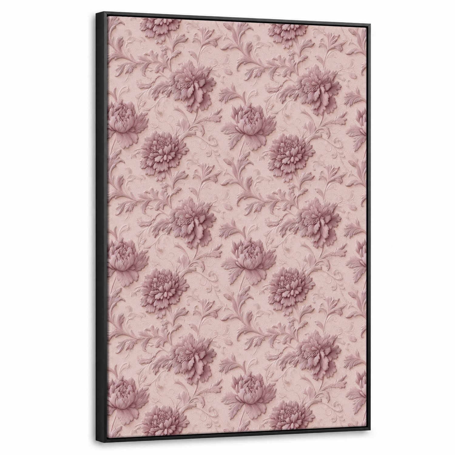 Canvas Schilderij met Baklijst 60x90cm - Reliëf - Pioenrozen - Roze - Muurdecoratie woonkamer - Slaapkamer decoratie - Kamer accessoires - Schilderijen op canvas met lijst
