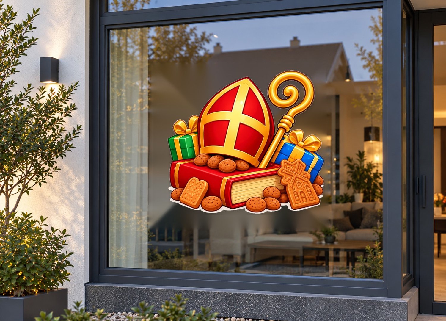 Sinterklaas Raamsticker - Statische Raamfolie Herbruikbaar - 30cm Breed - Hoogwaardige PVC-folie - Watervast - Weerbestendig - Verplaatsbaar - Variant 5