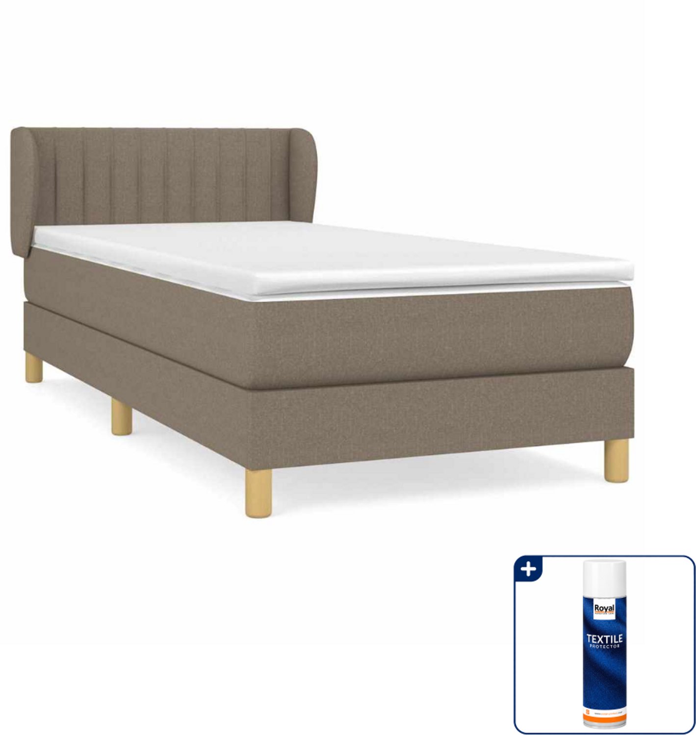 vidaXL boxspring met matras 90 x 200 cm - stof - taupe - Inclusief textielbeschermer 500 ml