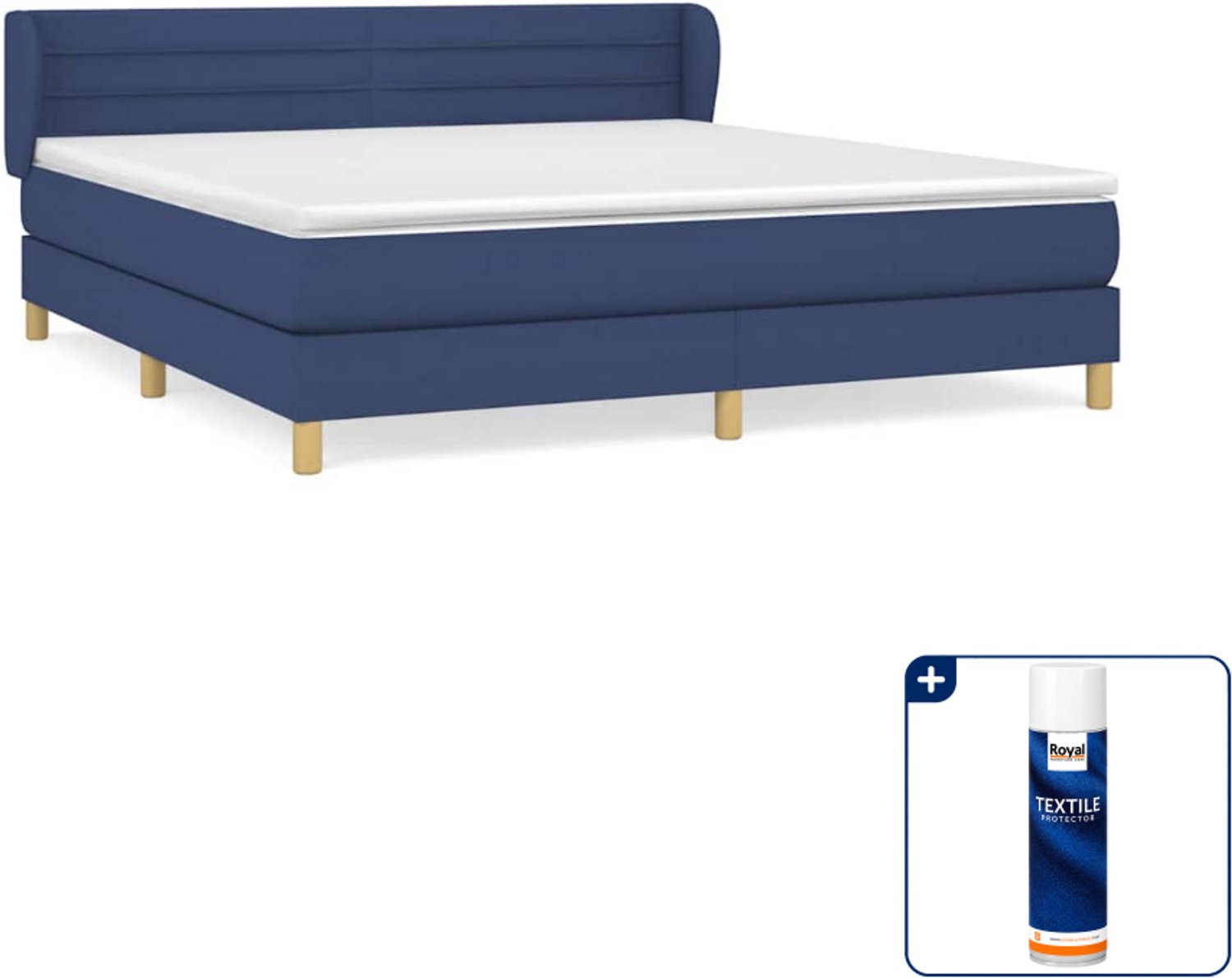 vidaXL boxspring met matras - Queensize - 160 x 200 cm - blauw - Inclusief textielbeschermer 500 ml