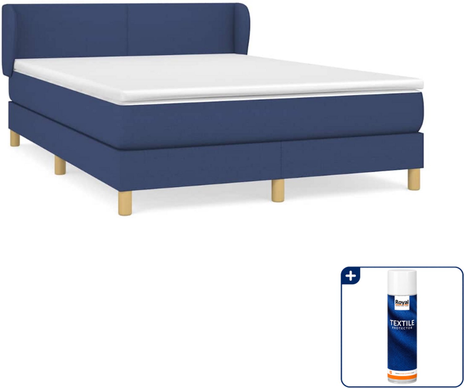 vidaXL boxspring met matras 140 x 190 cm - stof - blauw - Inclusief textielbeschermer 500 ml