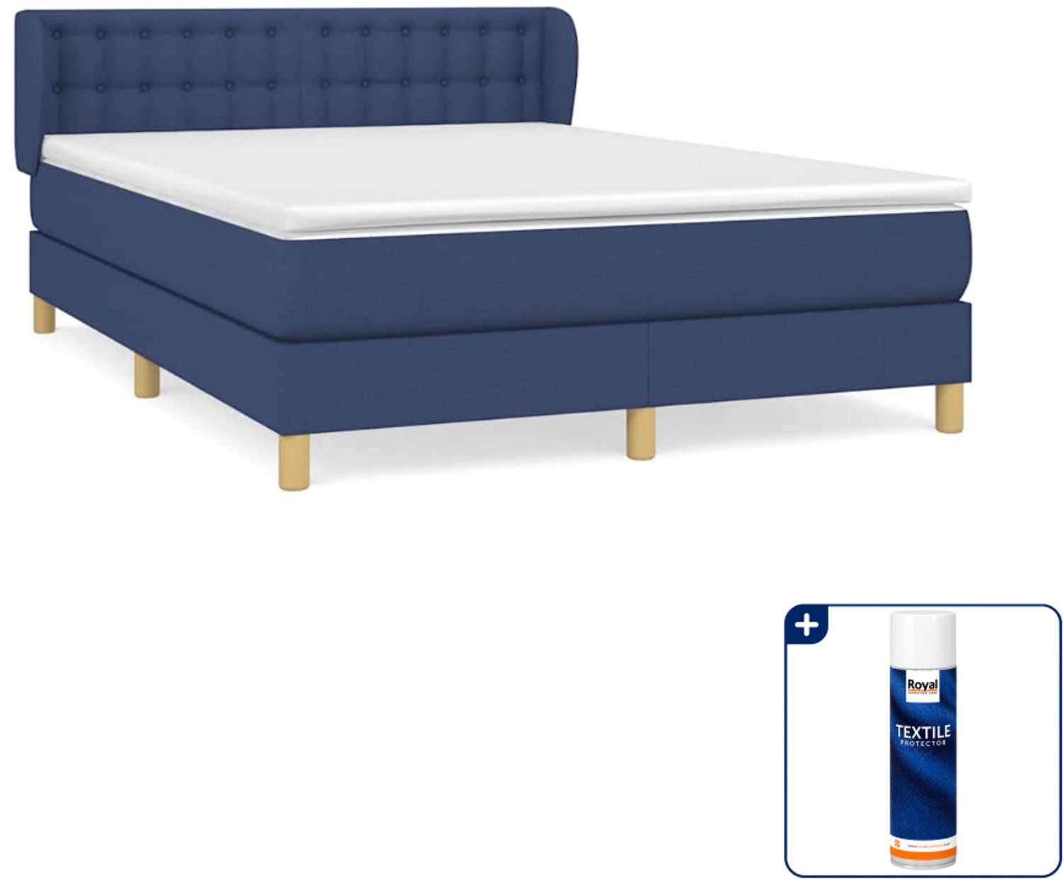 vidaXL boxspring met matras - Small double - 140 x 200 cm - blauw - Inclusief textielbeschermer 500 ml