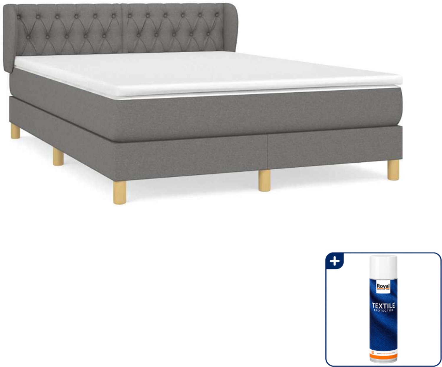 vidaXL boxspring met matras 140 x 190 cm - donkergrijs - Inclusief textielbeschermer 500 ml