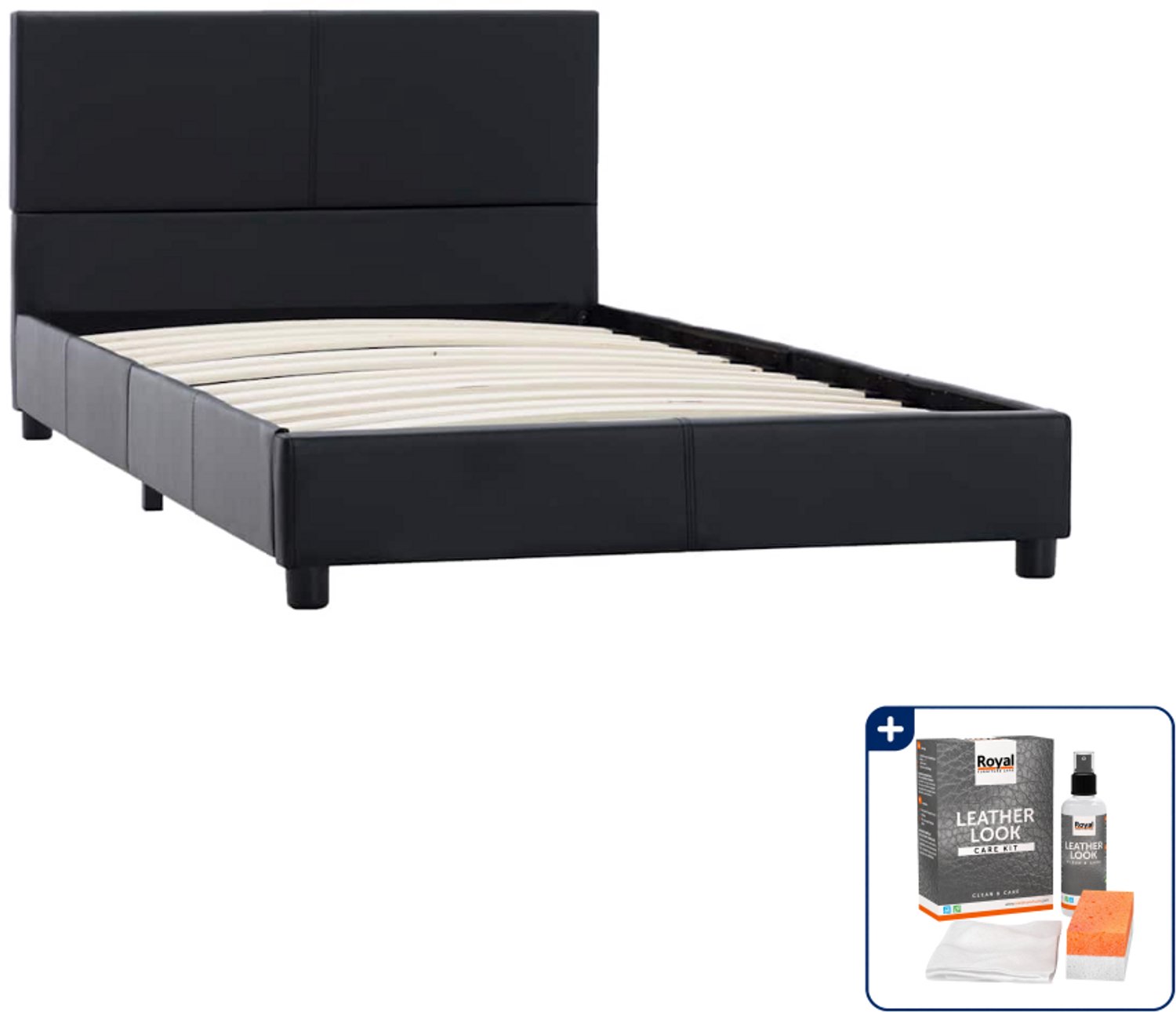 vidaXL bedframe - 100 x 200 cm - kunstleer - zwart - Inclusief onderhoudsset voor kunstleer 150 ml