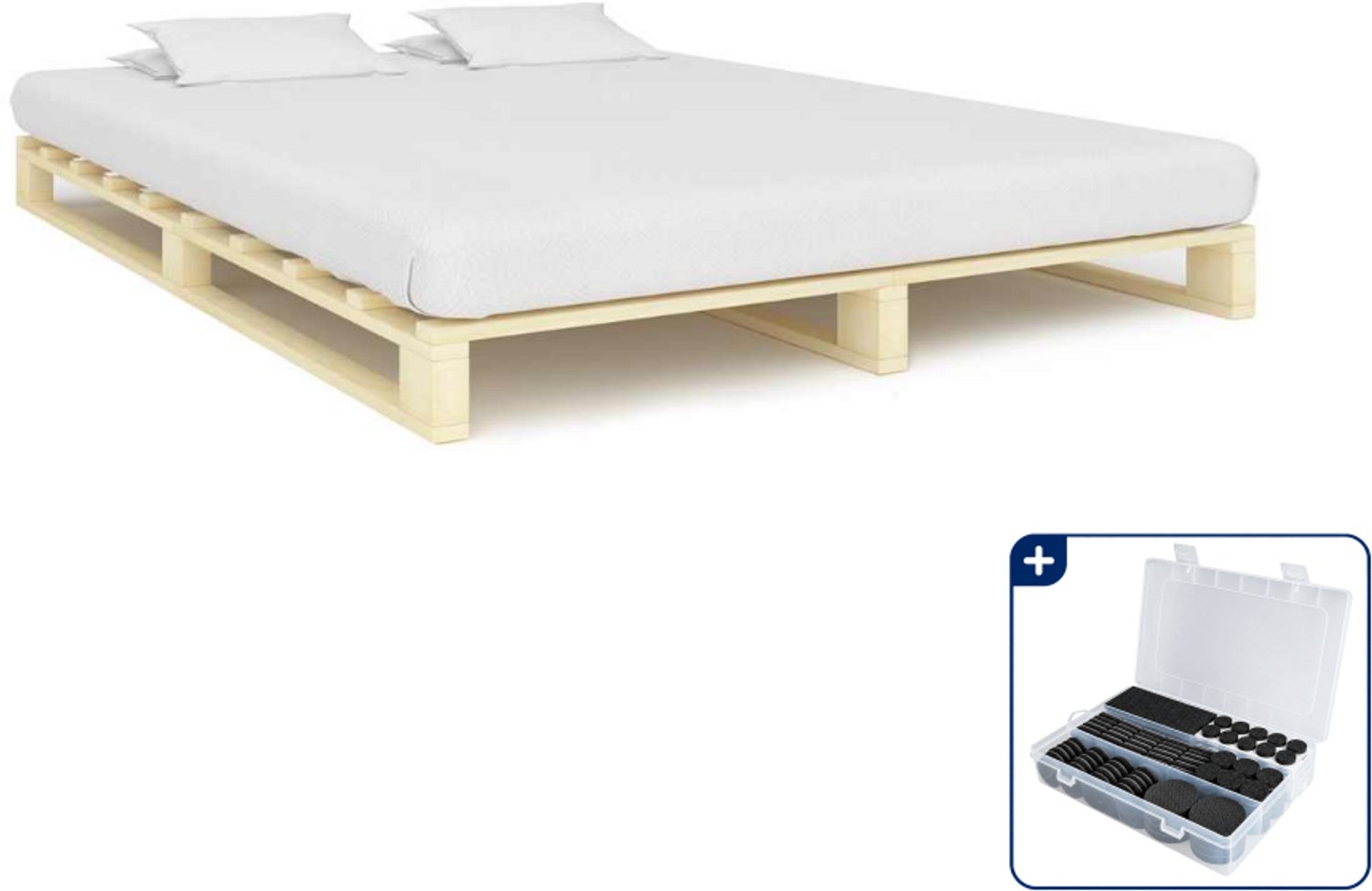 vidaXL Kingsize bedframe - 180 x 200 cm - massief grenenhout - naturel - Inclusief antikrasvilt 177-delig Bruin