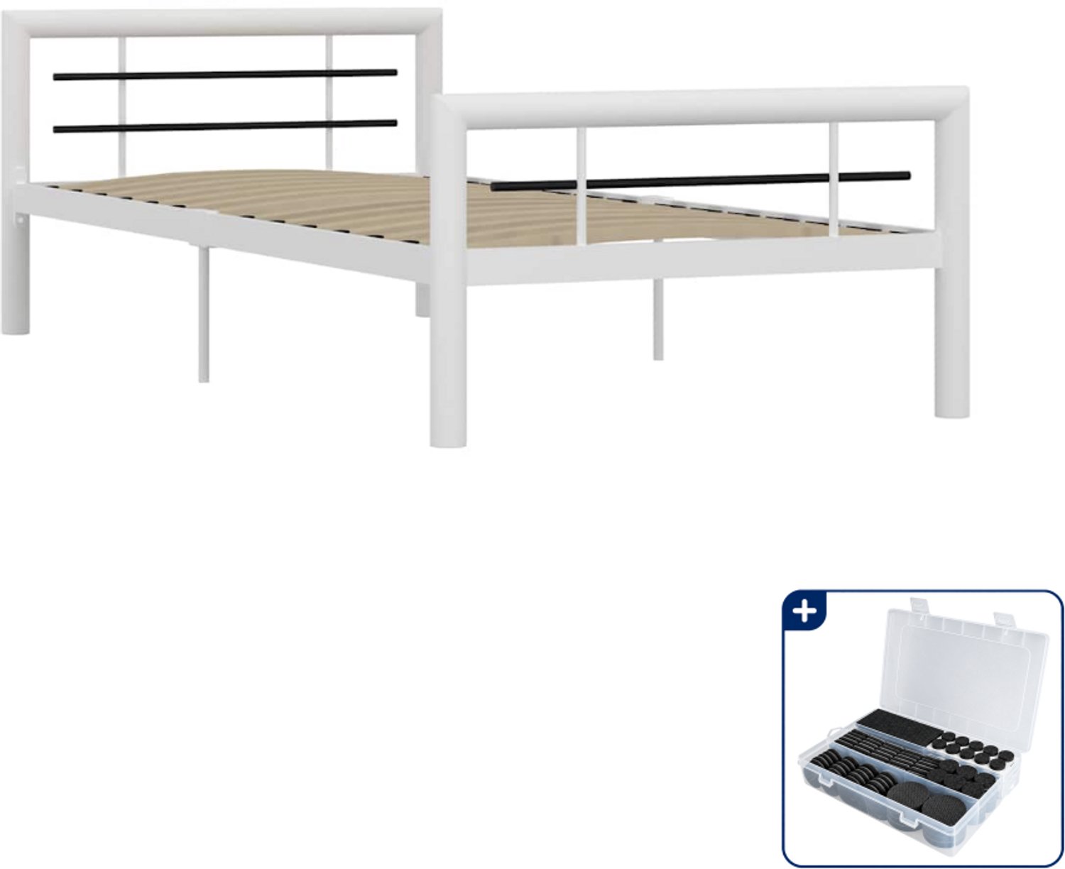 vidaXL bedframe - 100 x 200 cm - metaal - wit en zwart - Inclusief antikrasvilt 177-delig
