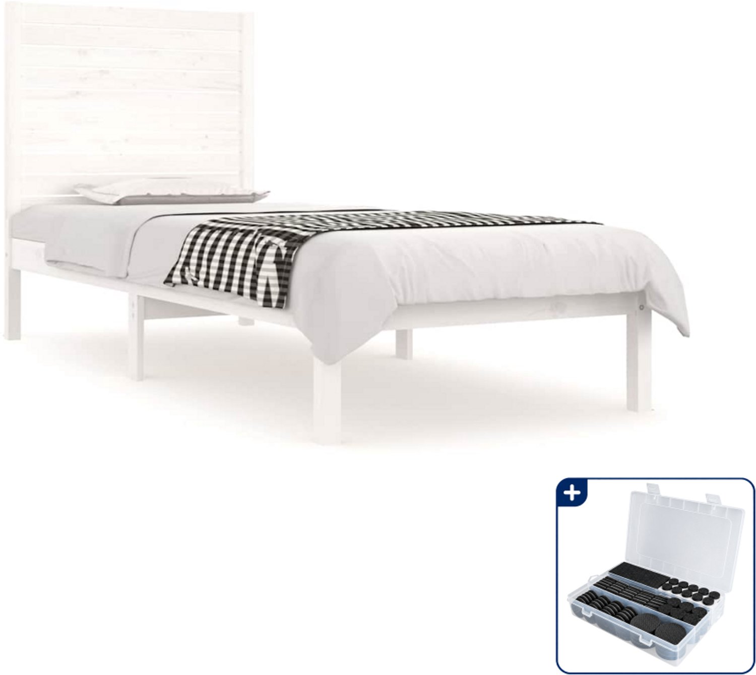 vidaXL bedframe 90 x 190 cm - massief grenenhout - wit - Inclusief antikrasvilt 177-delig Blauw
