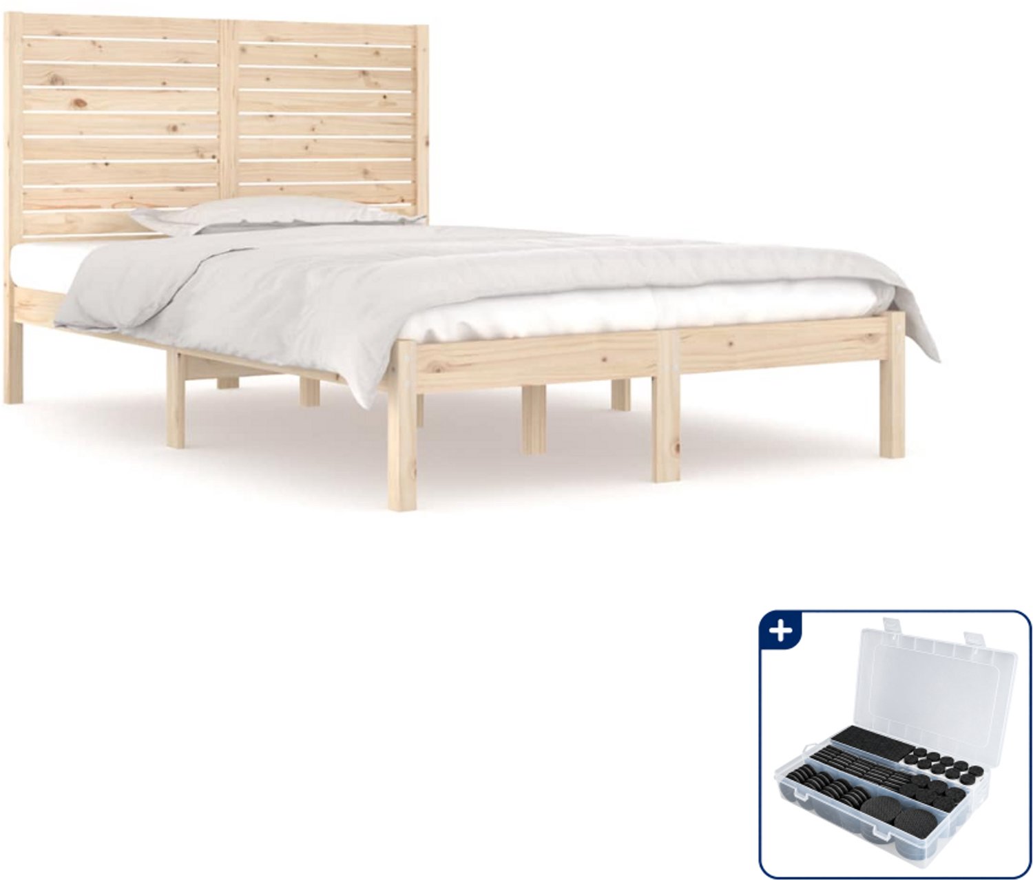 vidaXL bedframe - 135 x 190 cm - massief grenenhout - Inclusief antikrasvilt 177-delig Grijs