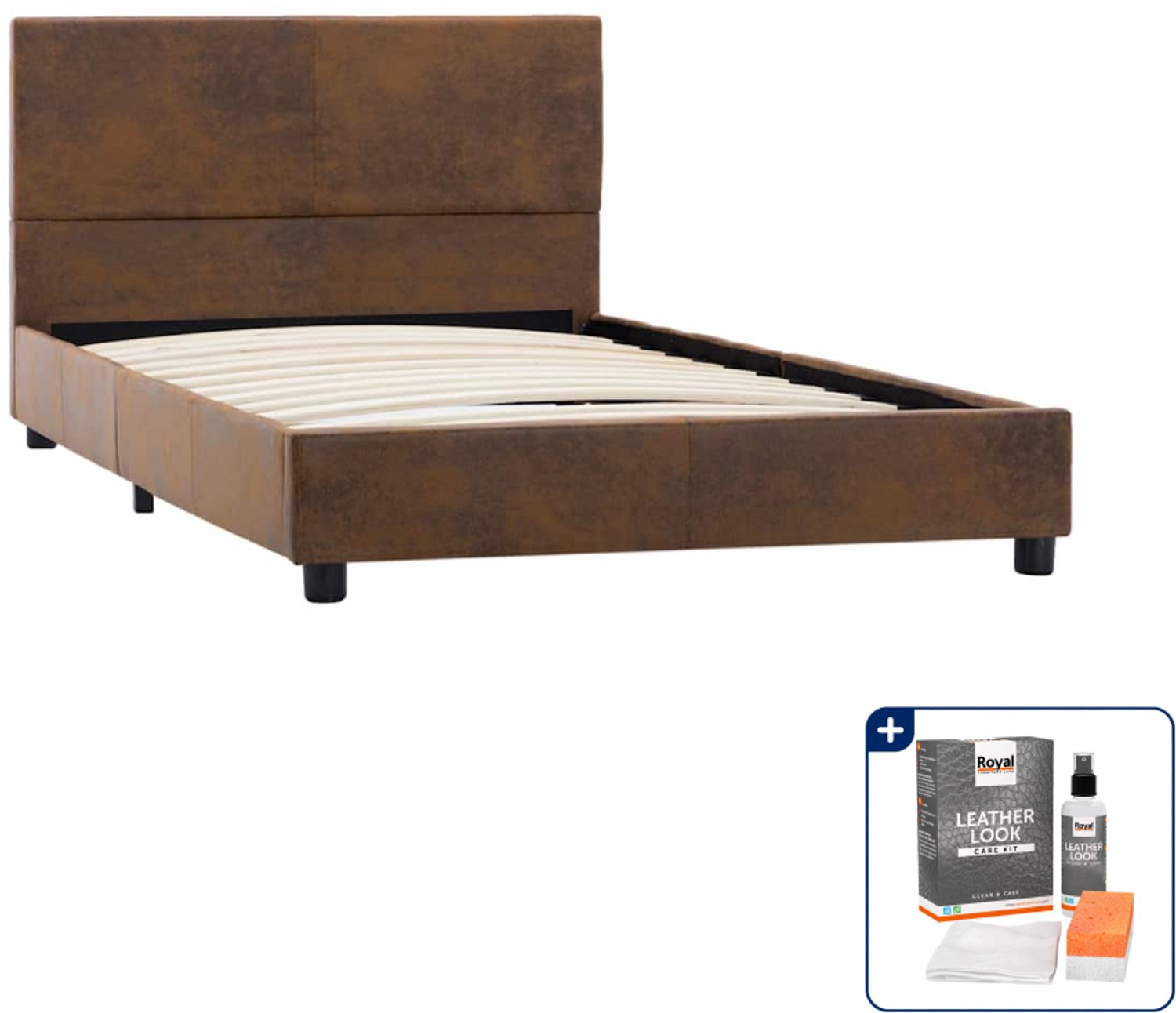 vidaXL bedframe - 100 x 200 cm - kunstsuède - bruin - Inclusief onderhoudsset voor kunstleer 150 ml