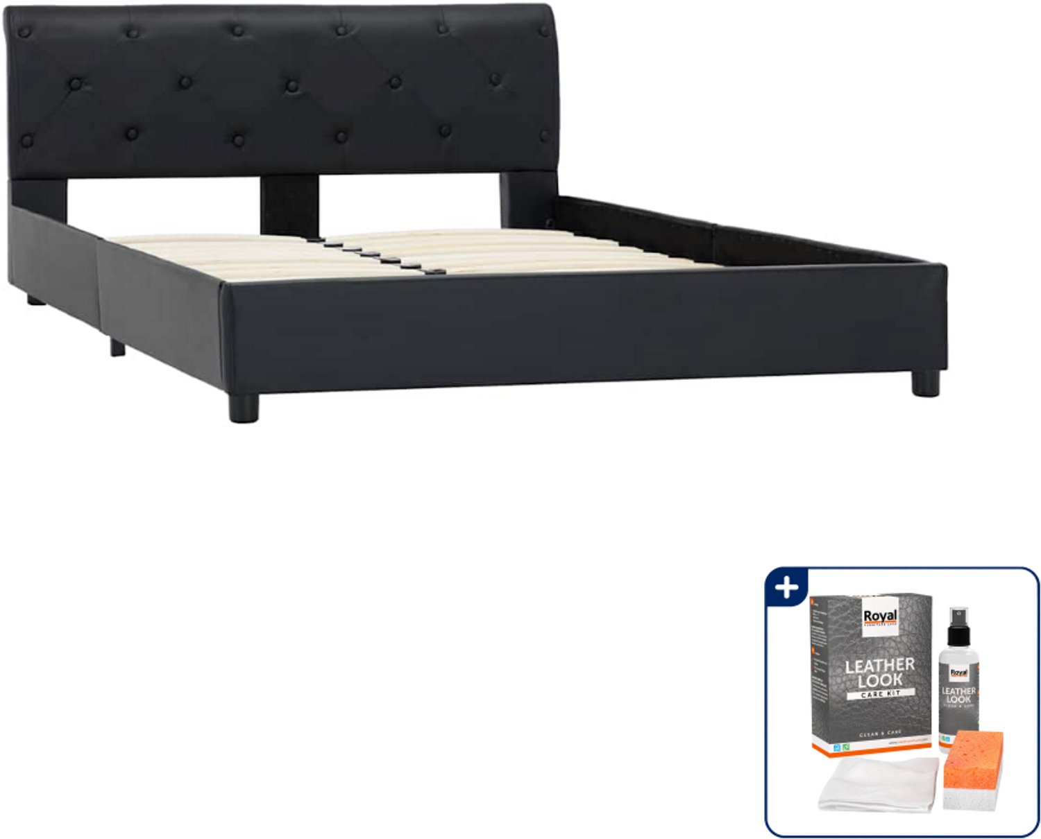 vidaXL bedframe - 120 x 200 cm - kunstleer - zwart - Inclusief onderhoudsset voor kunstleer 150 ml Wit