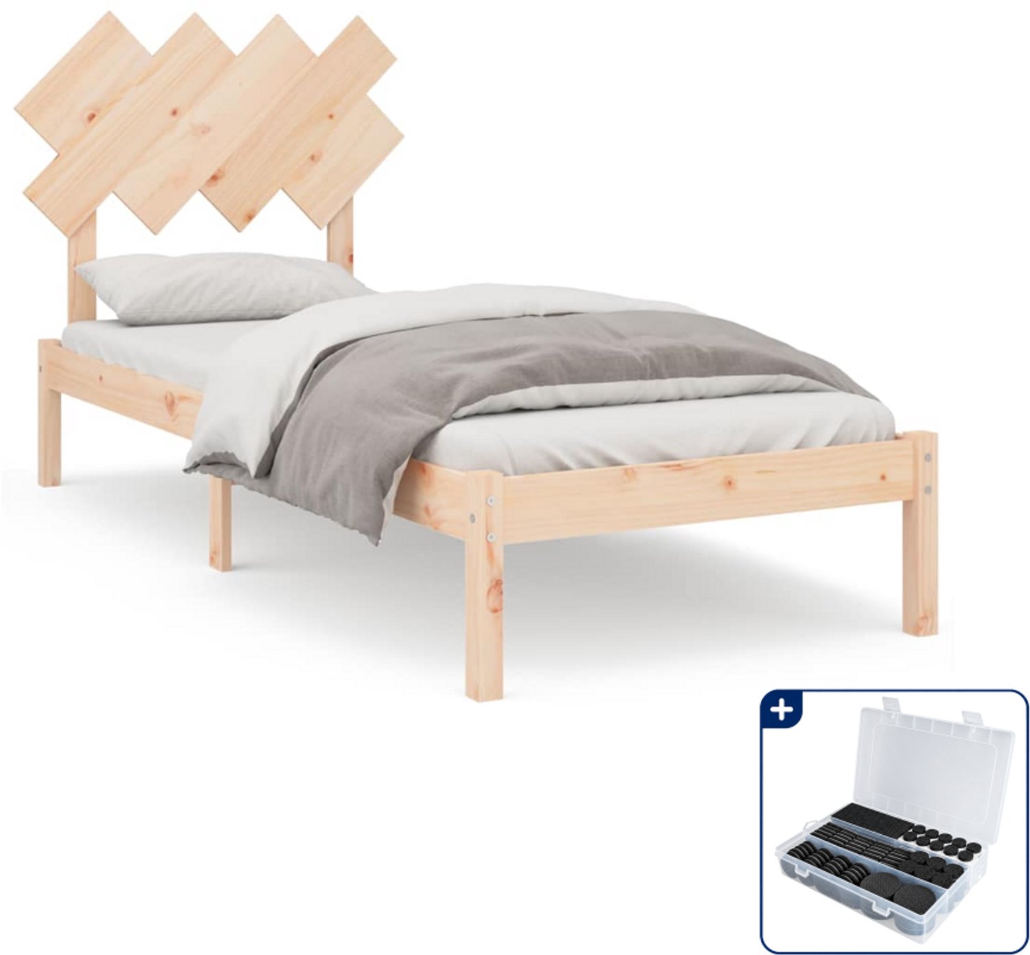 vidaXL bedframe - 90 x 200 cm - massief grenenhout - Inclusief antikrasvilt 177-delig Grijs