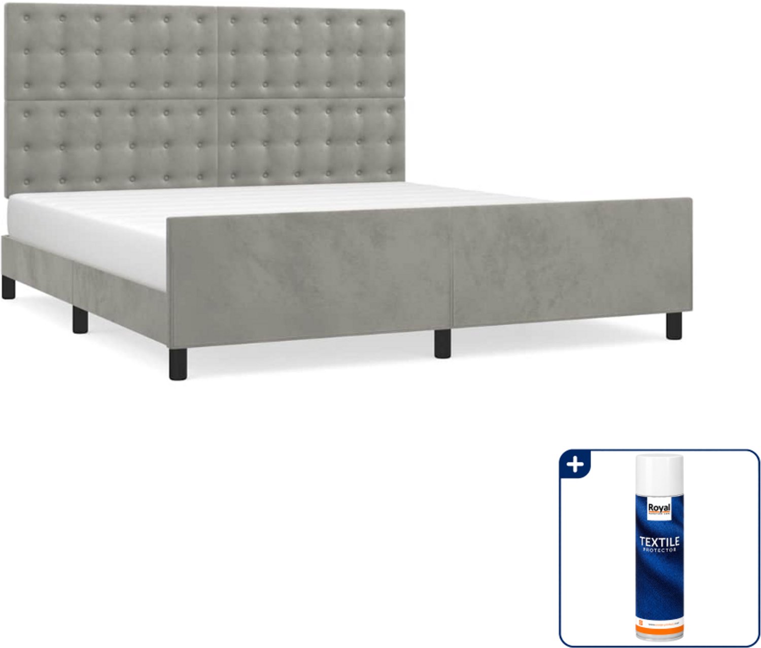 vidaXL Queensize bedframe 160 x 200 cm - fluweel - lichtgrijs - Inclusief textielbeschermer 500 ml