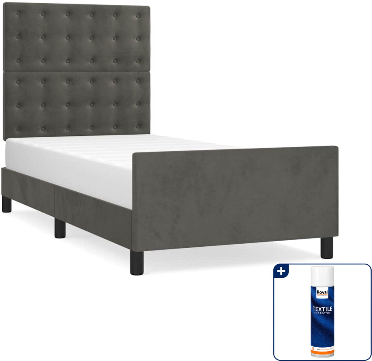 vidaXL bedframe - 100 x 200 cm - fluweel - donkergrijs - Inclusief textielbeschermer 500 ml