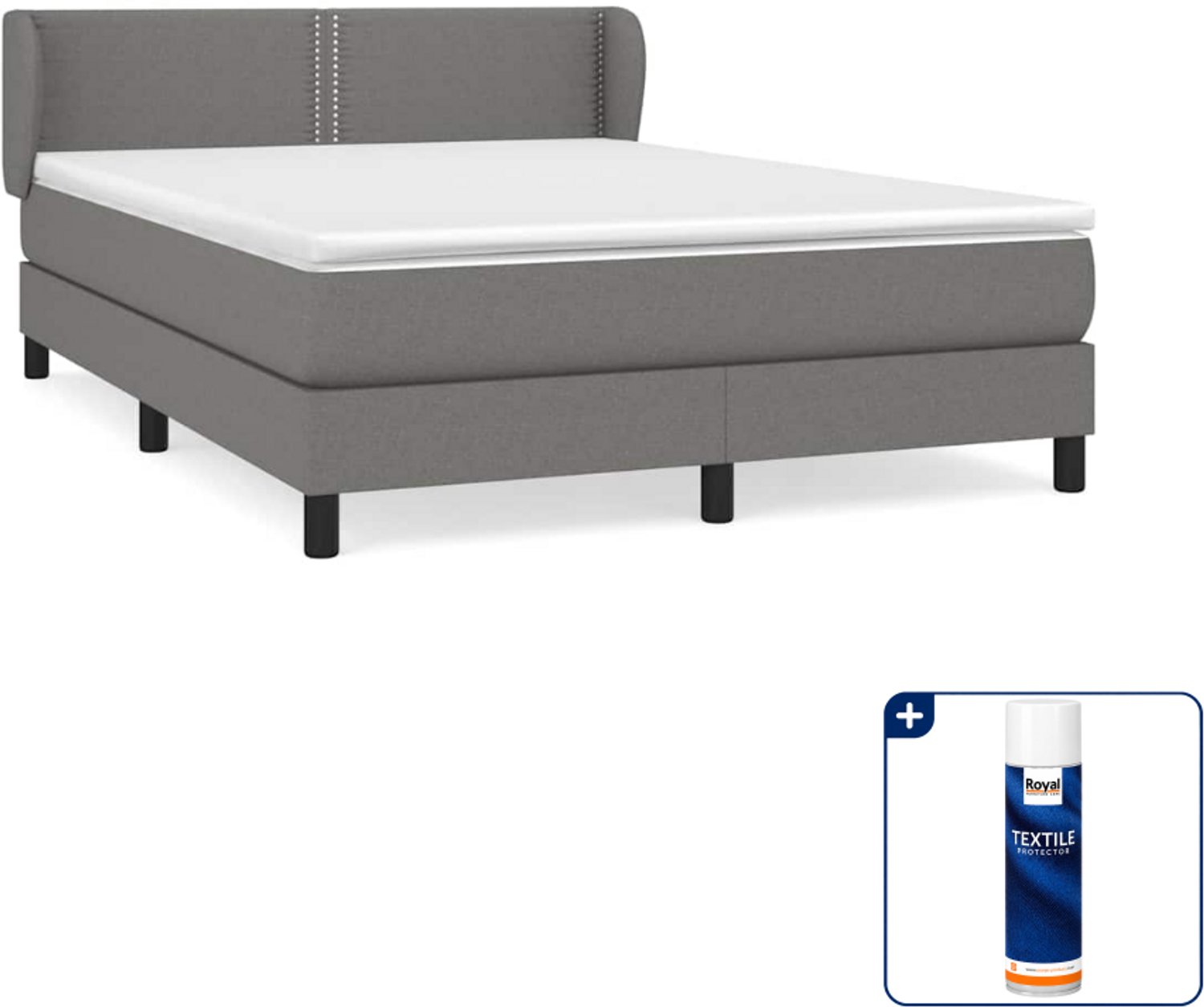 vidaXL boxspring - Small double - 140 x 200 cm - donkergrijs - Inclusief textielbeschermer 500 ml
