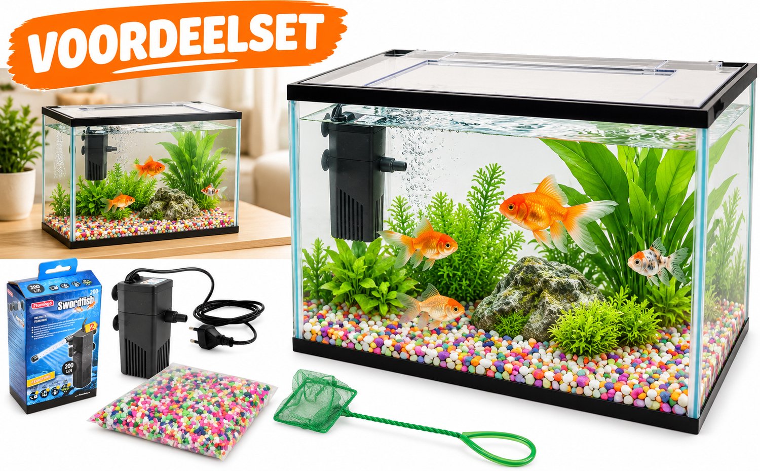 Bol.com Aquarium Lollipop – 16 L – complete aquariumset met filter, grind & afdekglas – kunststof – Flamingo aquarium voor zoetw... aanbieding